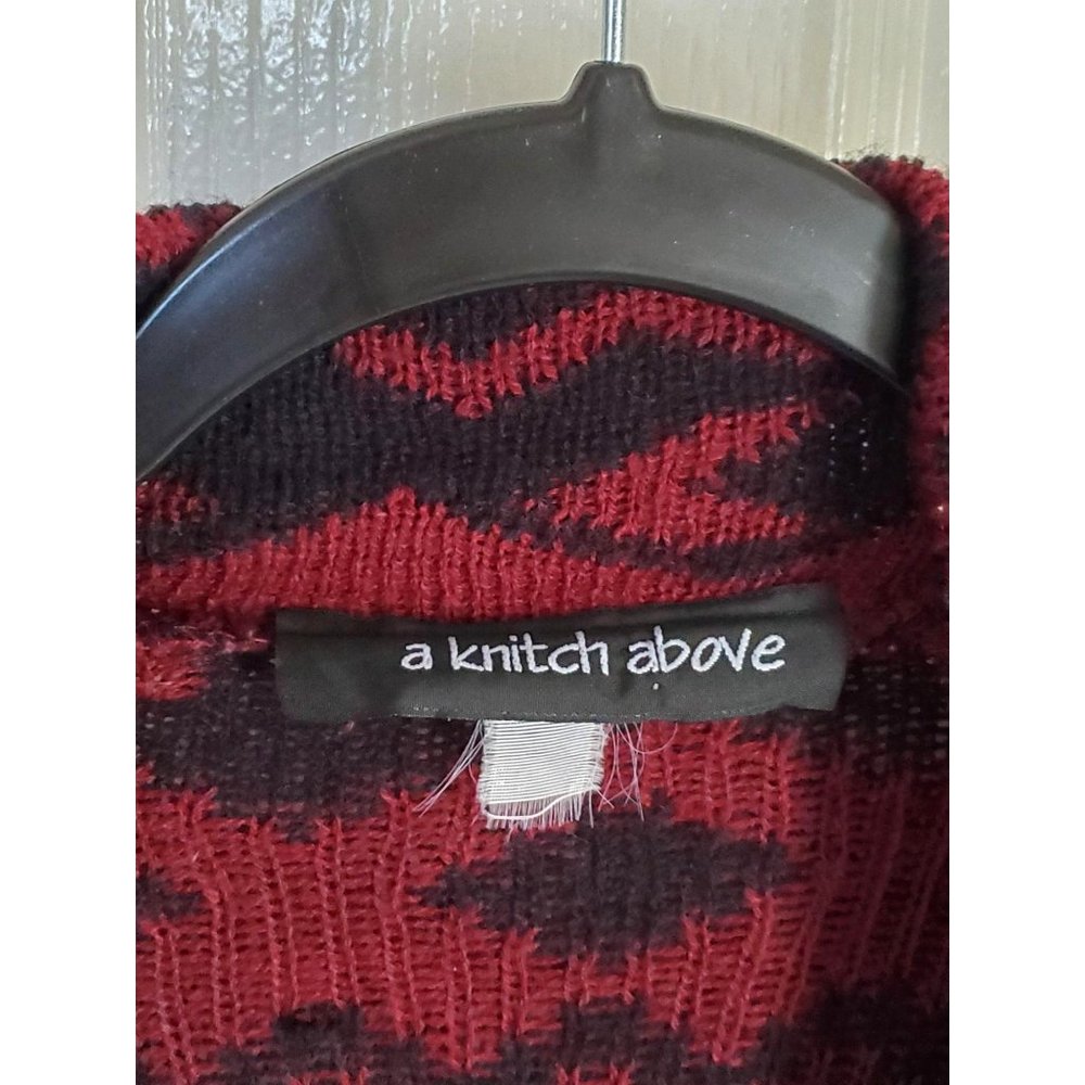 A Knitch Above Womens Sweater Red M Open Front Waterfall Front Ruana Cardigan - Picture 3 of 8